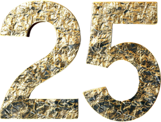 Gold Textured Number 25 with Elegant Metallic Finish