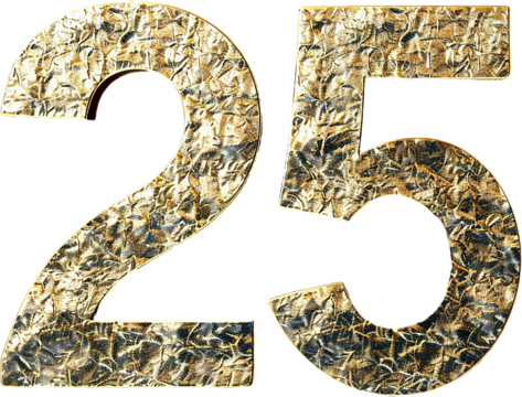 Gold Textured Number 25 with Elegant Metallic Finish