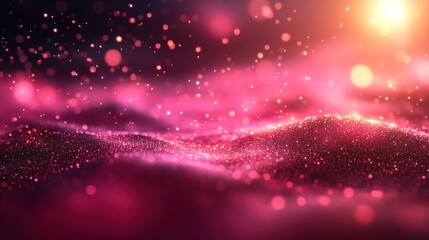 Vibrant Abstract Landscape with Glowing Particles at Sunset