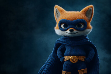 A cartoon fox character dressed as a superhero, showcasing a playful and adventurous vibe.