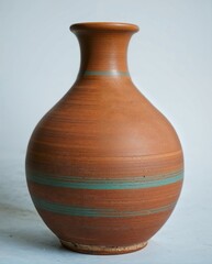 rustic earthenware vase The vase features a classic rounded shape, narrow neck, textured brown clay (1)