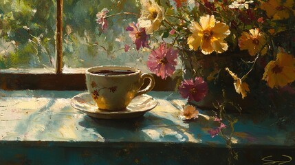 Sunlit Morning Coffee Still Life