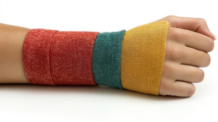 Vibrant Colorful Arm Bandages on a Clean White Background