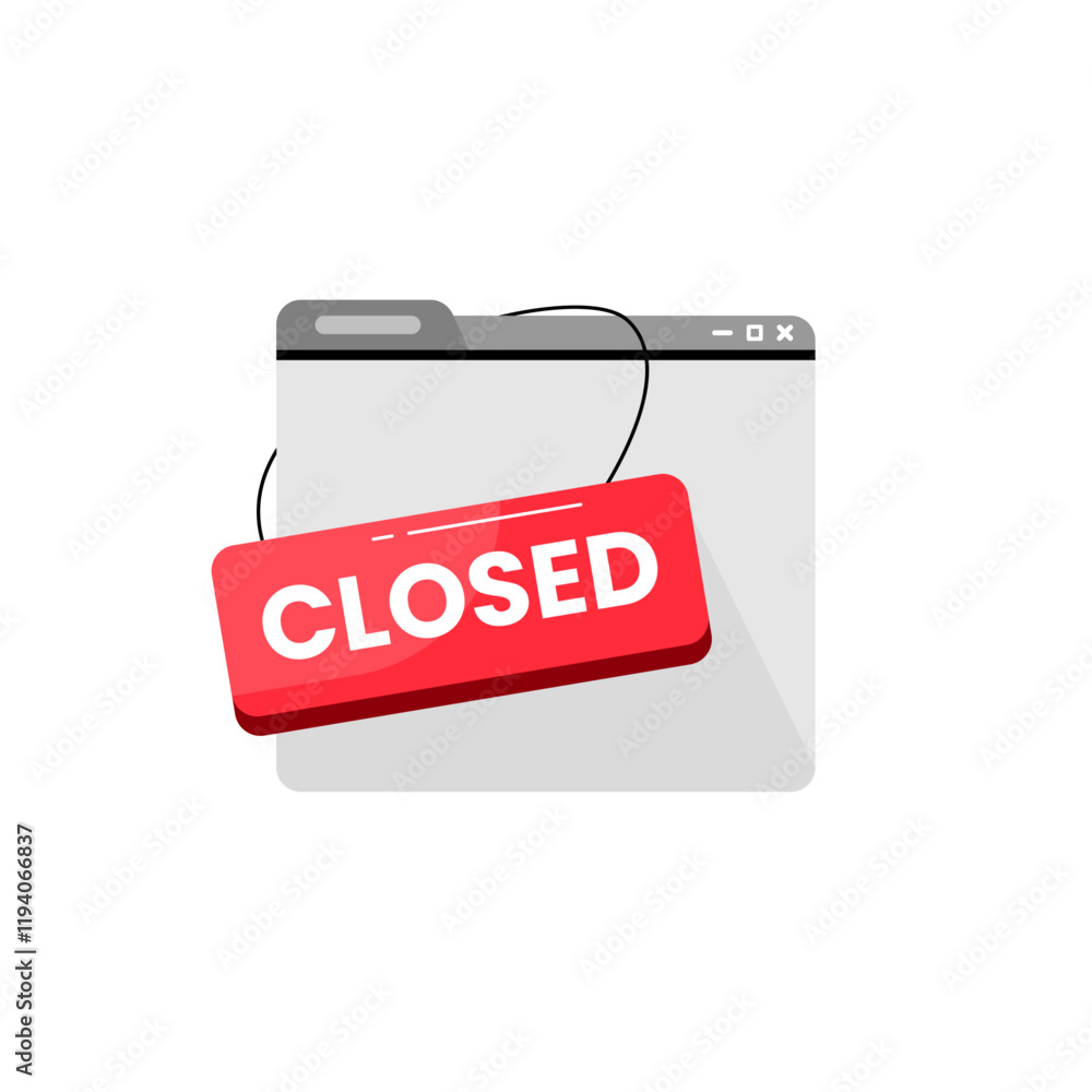 Poster flat illustration of a closed service or website announcement. features a web page with closed hangi