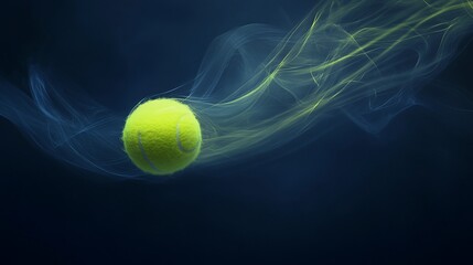 A vibrant tennis ball in motion, surrounded by dynamic swirling smoke effects.