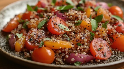 Vibrant Quinoa Salad with Fresh Vegetables on a Rustic Plate