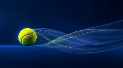 A vibrant tennis ball with motion trails against a dark background, symbolizing speed and energy.