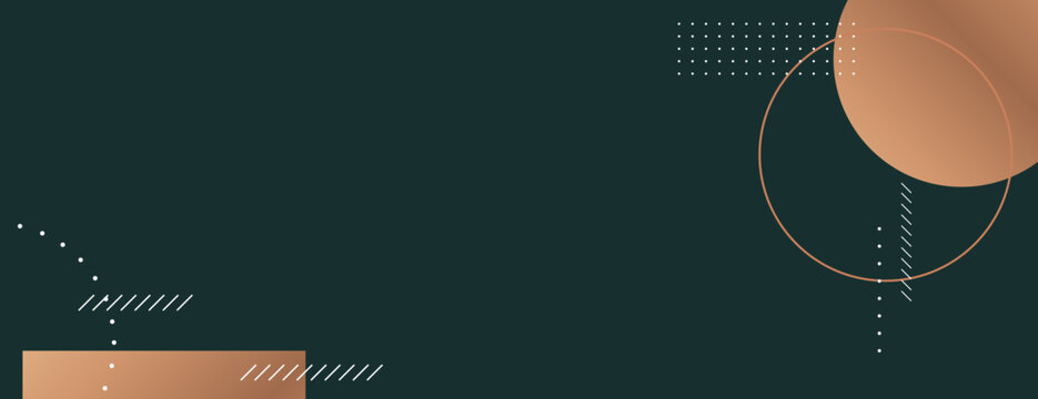 Dark green background with geometric patterns. Background features gold circles and dots, creating a modern, elegant style with green and gold tones. Aesthetic background vector. Dark background.