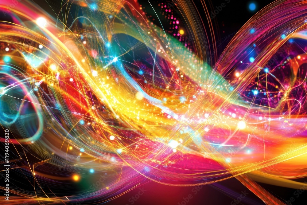 Aufkleber vibrant energy lines and dots showcasing active communication and data exchange in a colorful abstra