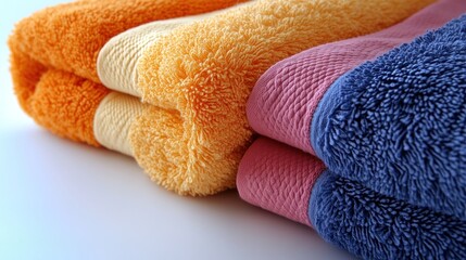 Vibrant Stacked Towels on a Bright White Surface in a Sunny Environment