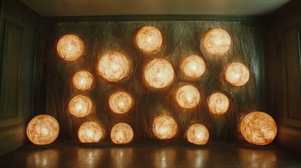 Warm Glow of Artistic Light Installation in a Dimly Lit Room