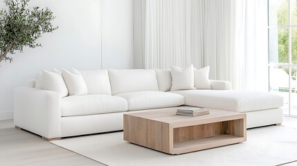 Chic modern living room setup cozy atmosphere with white sofa and minimalist style