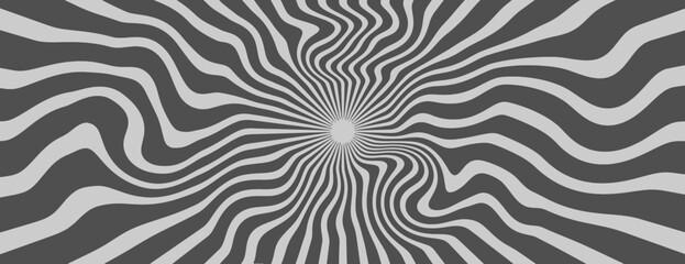 Naklejka premium Psychedelic background with swirling black and white lines. The background creates a hypnotic, wavy texture with black and white contrast. Psychedelic pattern background vector. Gray background.