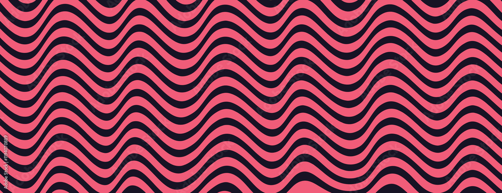Poster Wavy pink and black background with a retro style. The background features green and black repeating wave patterns, creating a dynamic texture. Psychedelic pattern background vector. Green background