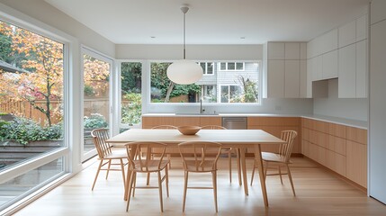 Fototapeta premium Bright and cozy dining space modern minimalist furniture for a stylish home interior