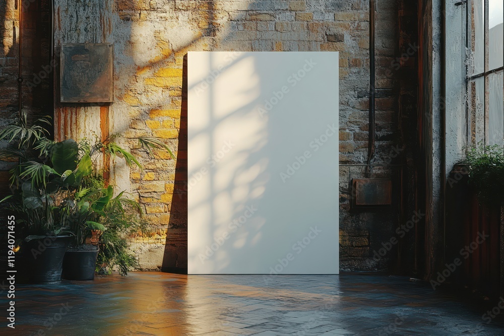 Poster blank canvas in a rustic loft setting
