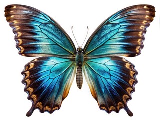 Fototapeta premium Ulysses Butterfly Wings, Urban Exploration Photography, Macro, Closeup, Isolated, White Background