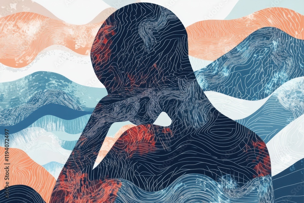 Leinwandbilder Expression of pain through abstraction with sharp geometric forms and flowing waves in a creative representation of distress. Generative AI