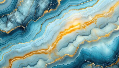 Fototapeta premium Abstract view of blue and golden marble pattern with natural veins