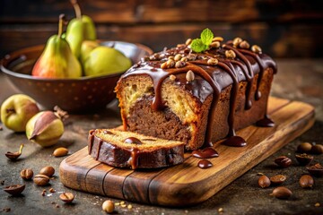 Urban Exploration Photography: Decadent Chocolate Pear Loaf Cake - Gourmet Food Photography