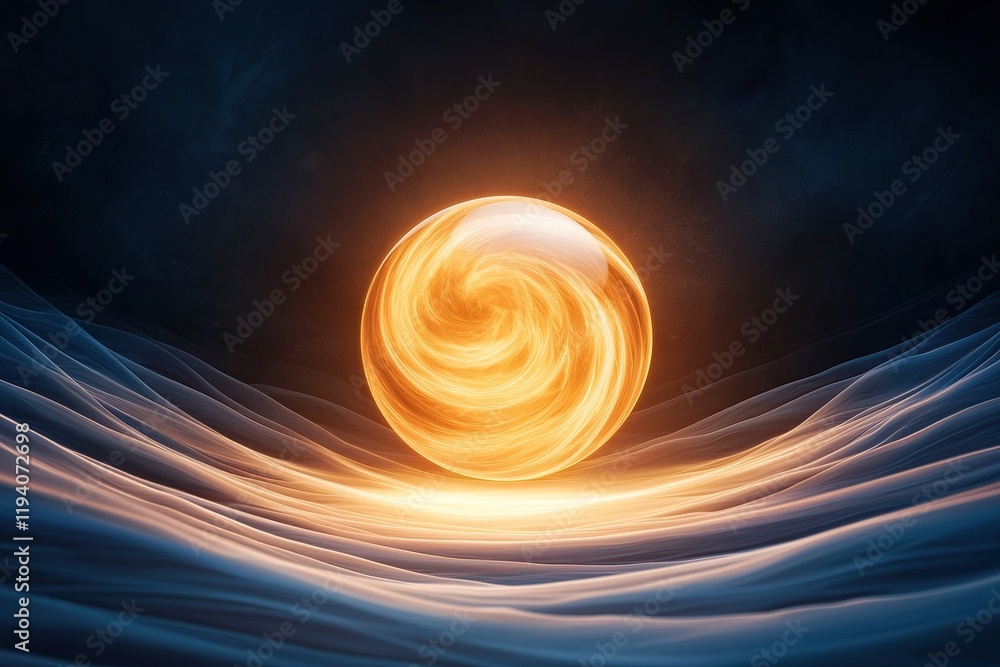Poster goal of life concept a glowing orb radiates warmth and energy, surrounded by flowing waves, creating