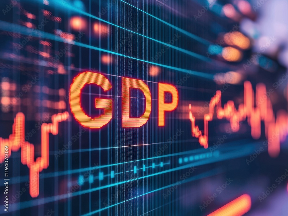 Poster economics gdp analysis concept. dynamic representation of gdp growth with vibrant data visualization