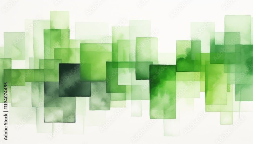 Poster geometric pattern on white background primarily with green tint in watercolor style.