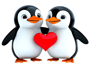 Naklejka premium Penguins sharing love arctic setting animated imagery vibrant colors playful concept