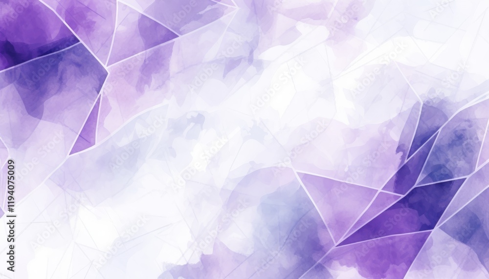 Poster geometric pattern on white background primarily with violet tint in watercolor style.