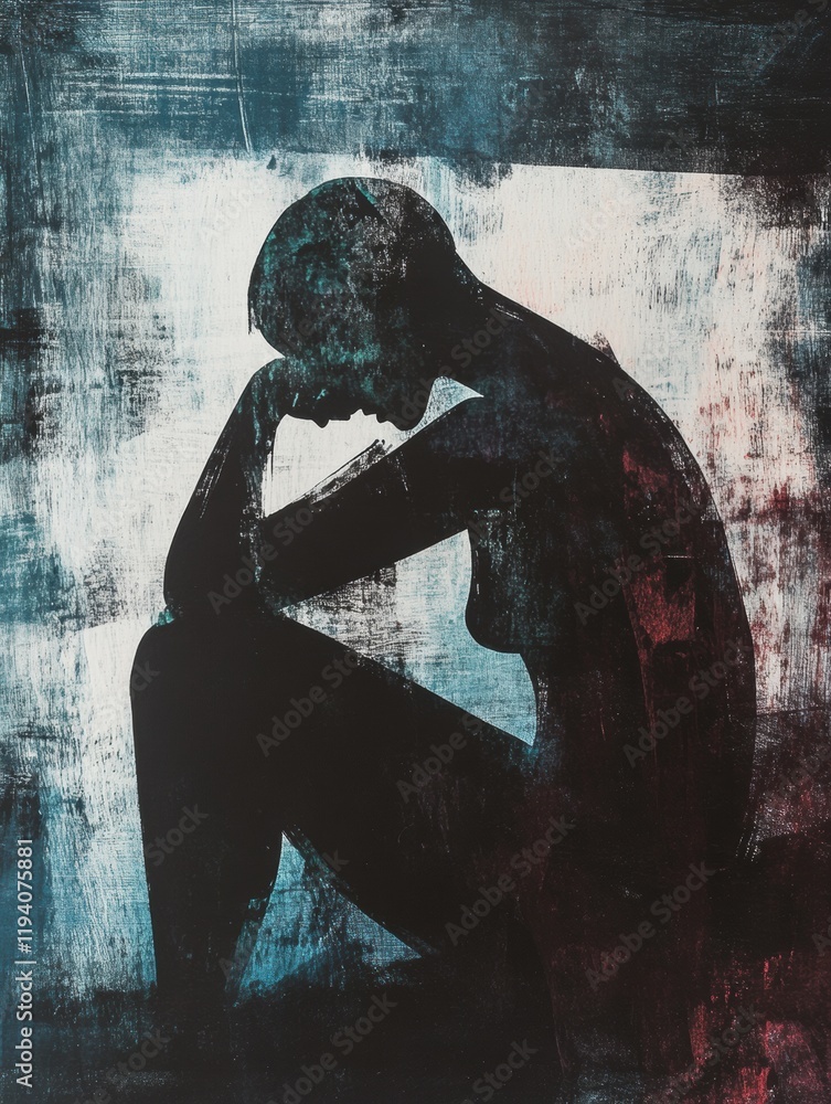 Aufkleber person in shadow representing inner conflict with abstract elements of mental turmoil. generative ai