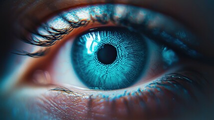Close-Up of a Vibrant Blue Eye with Intricate Details and Textures