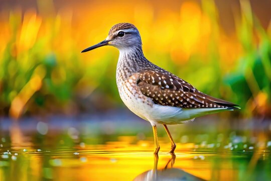 Wood Sandpiper Bird Photography, Maguri Beel, Assam, India: Wildlife, Nature, Tringa glareola, Wetland Bird