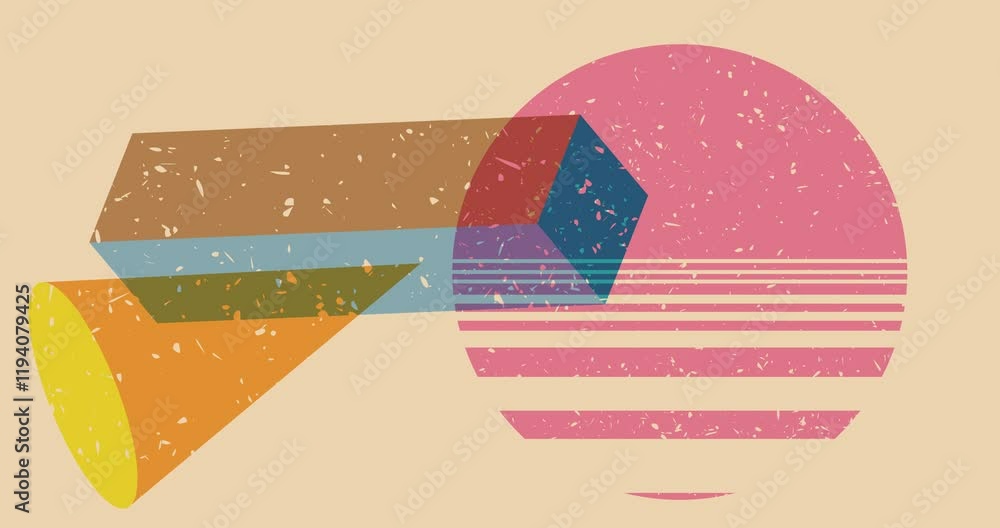 Poster colorful geometric shapes animation. object in trendy riso graph design. geometry elements abstract 