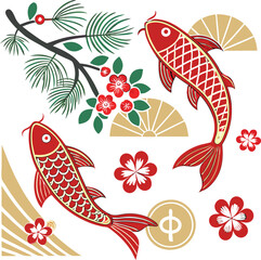 Japanese pattern symbols and Japanese style icon set illustration