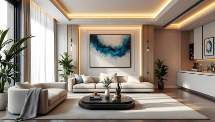 Modern living room interior design, sunlight, apartment