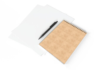 Blank corporate branding stationery mockup with sheets of office paper, booklet, folder, notebook...