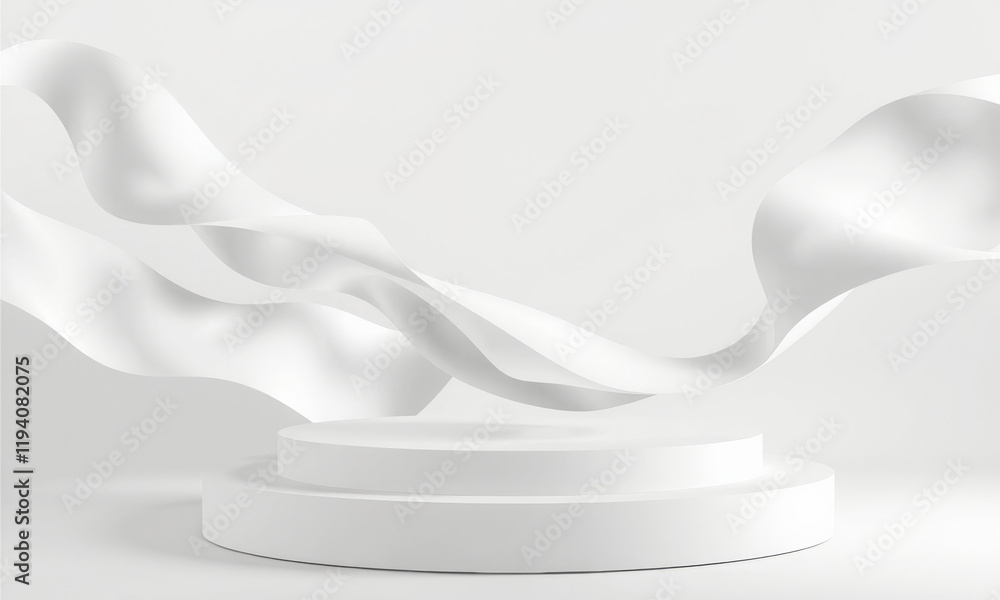 Poster white podium with wavy background creates modern and elegant display. ideal for showcasing products 