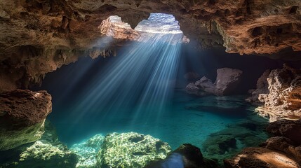 Light floods into the underwater cave