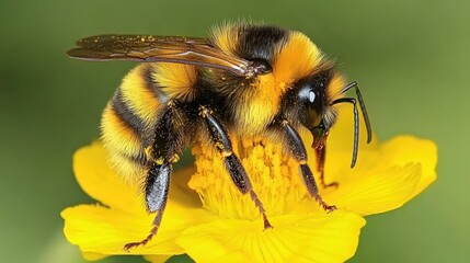Close-up of a Bumblebee on a Yellow Flower, Perfect for Nature Photography and Wall Art