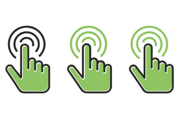 Fototapeta premium Hand pointing icons in green, red, and blue with ripple effects, symbolizing interaction or touch gestures for user interface elements