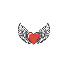 14 February valentine day vector heart with wings