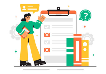 Examination Paper Vector Illustration Featuring an Online Exam, Answer Sheets, Forms, Surveys, and Internet Quizzes in a Flat Style Cartoon Background