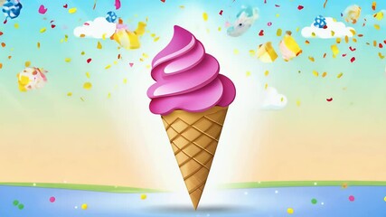 playful vibrant animated ice cream cone character saying Happy Birthday featuring colorful designs perfect summer themed birthday celebrations