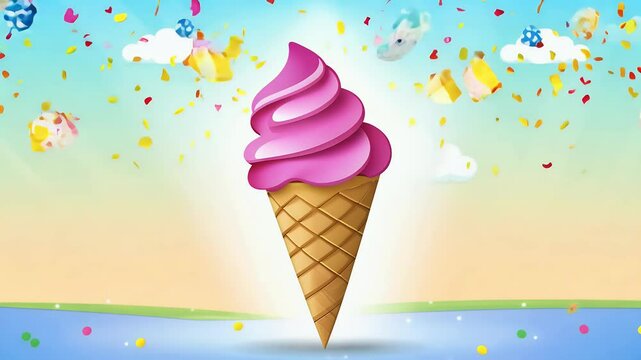 playful vibrant animated ice cream cone character saying Happy Birthday featuring colorful designs perfect summer themed birthday celebrations