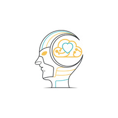 Abstract Illustration of Human Mind With Heart and Cloud logo