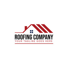 Roofing Company Logo Featuring a House Outline With Red Roof Graphic