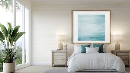 Elegant bedroom design featuring serene art in modern home light and airy atmosphere