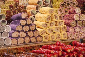 Turkish traditional sweet Turkish delight sold in the market