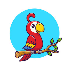 Cute Parrot Bird On The Branch Cartoon Vector Icon Illustration