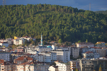Panoramic View of Residential Area Surrounded by Green Hills